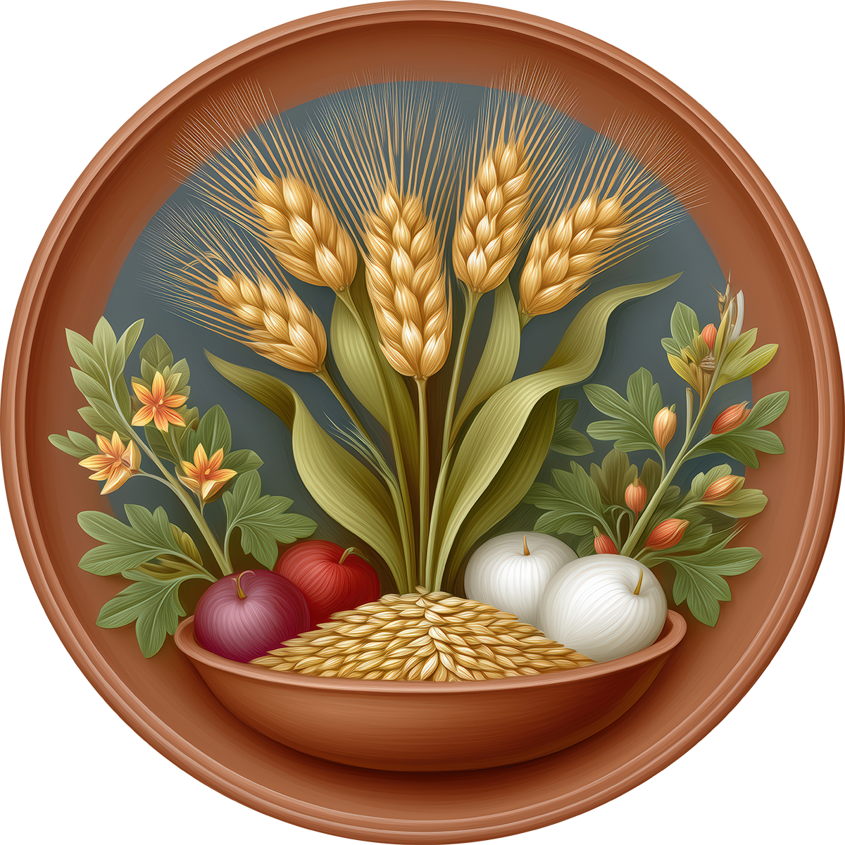 Bowl of fruit and wheat
